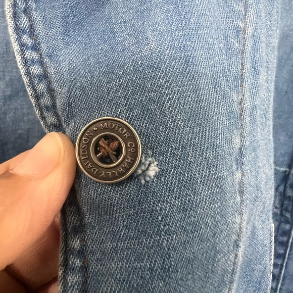 Harley-Davidson Biker Blues Womens Chambray Cropped Tie Front Shirt Y2K S - Picture 7 of 12